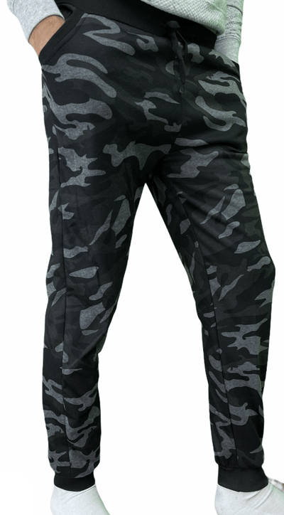 Mens Camouflage Track Pants Fleece Lined Jogger Camo Sweatpants Trackies - Black/Grey Payday Deals