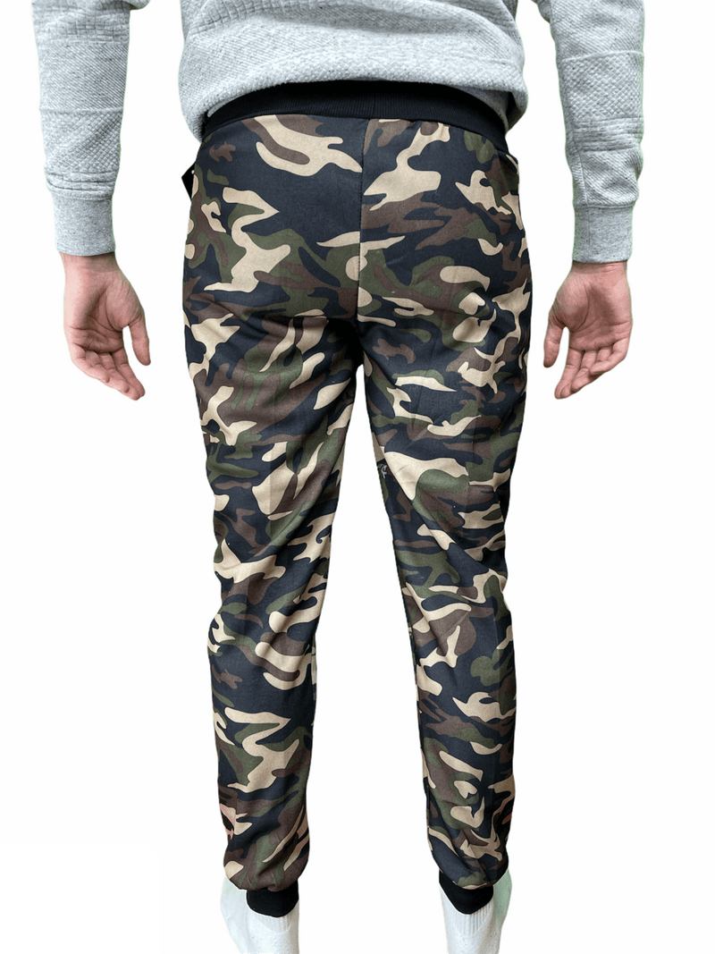 Mens Camouflage Track Pants Fleece Lined Jogger Camo Sweatpants Trackies - Green Payday Deals