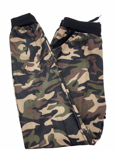 Mens Camouflage Track Pants Fleece Lined Jogger Camo Sweatpants Trackies - Green Payday Deals