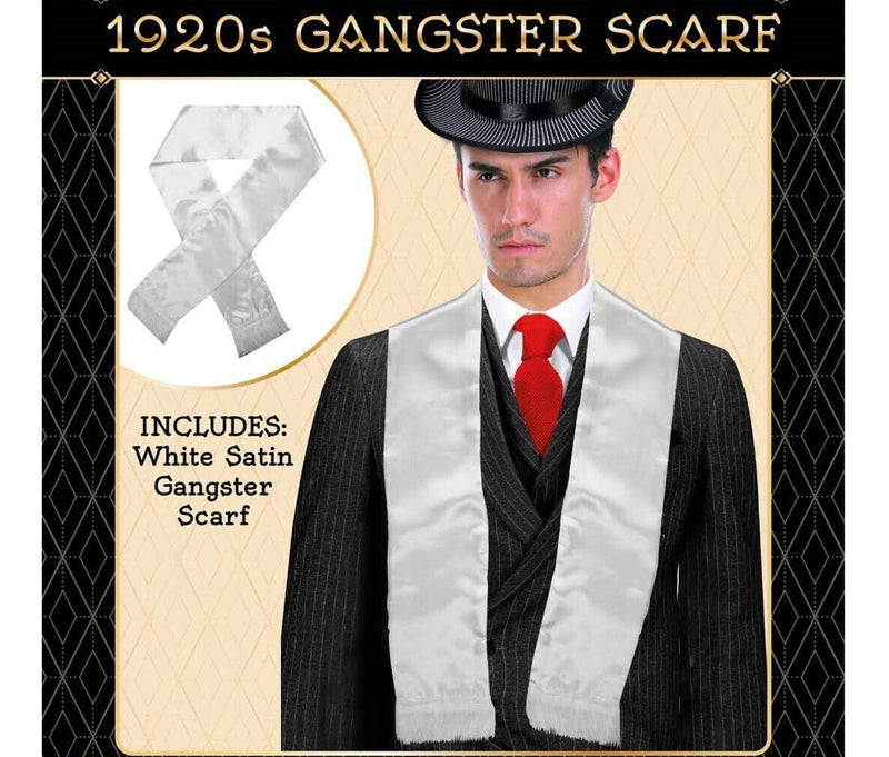 Mens Gatsby 1920s Hollywood Gangster White Scarf Silky Soft with Tassels Costume Payday Deals