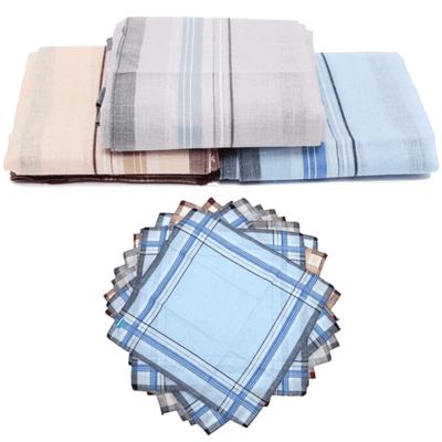 Mens HANDKERCHIEFS 100% Cotton Pocket Square Hanky Handkerchief 5x35cm - 12 Hankies