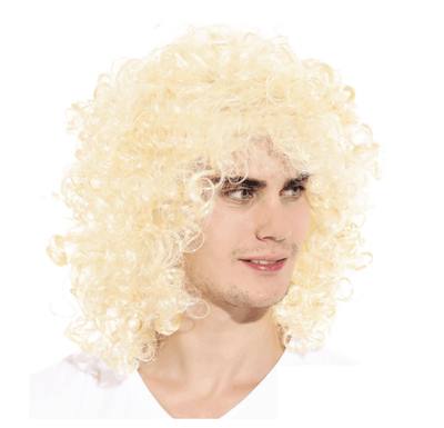 MENS LONG CURLY WIG Costume Party Fancy Long Hair Rock 70s 80s Blonde Payday Deals