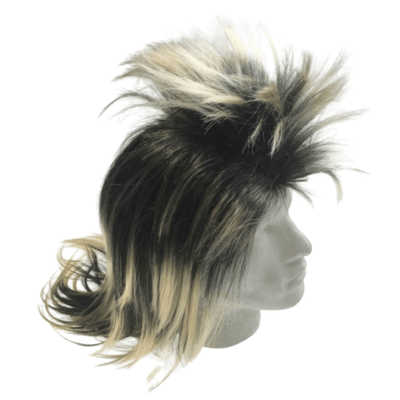 Mens Long SPIKY Wig Rock Punk 80s Fancy Dress Costume Bogan Mullet Spikey - Black/Blonde Payday Deals