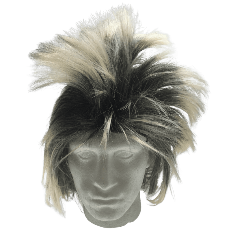 Mens Long SPIKY Wig Rock Punk 80s Fancy Dress Costume Bogan Mullet Spikey - Black/Blonde Payday Deals