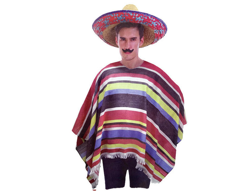 Mens MEXICAN PONCHO Spanish Costume Wild West Cowboy Party Bandit Fiesta Payday Deals