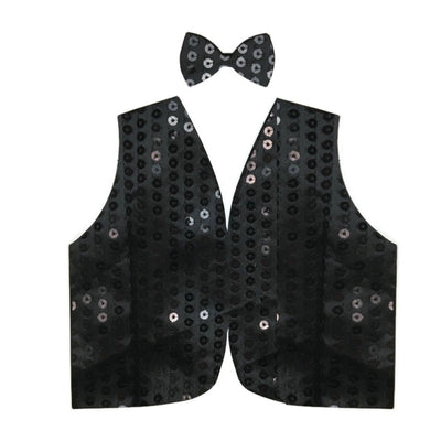 Mens SEQUIN VEST Dance Costume Party Coat Disco Accessory Sparkle Waistcoat - Black Payday Deals