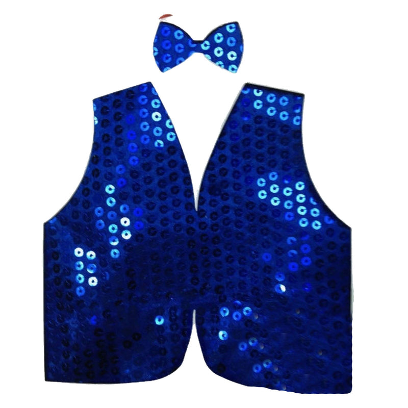 Mens SEQUIN VEST Dance Costume Party Coat Disco Accessory Sparkle Waistcoat - Blue Payday Deals