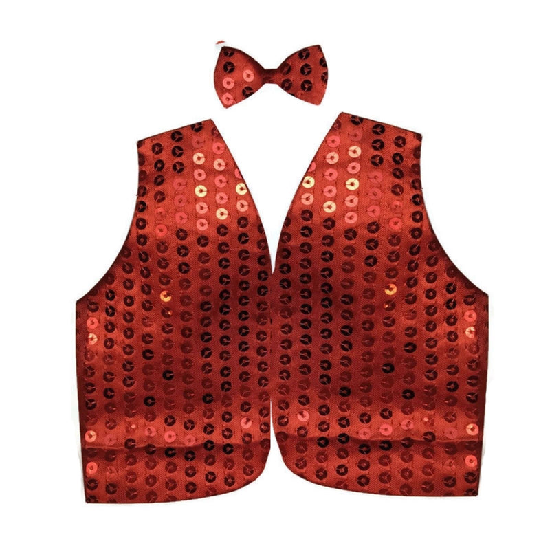 Mens SEQUIN VEST Dance Costume Party Coat Disco Accessory Sparkle Waistcoat - Red Payday Deals