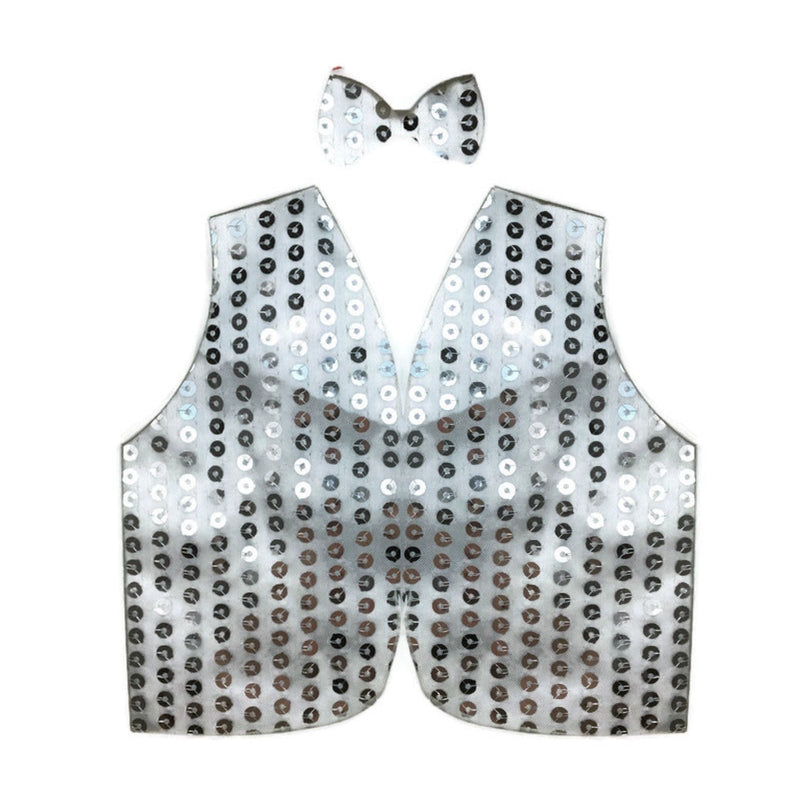 Mens SEQUIN VEST Dance Costume Party Coat Disco Accessory Sparkle Waistcoat - Silver Payday Deals