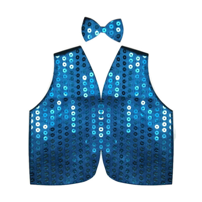 Mens SEQUIN VEST Dance Costume Party Coat Disco Accessory Sparkle Waistcoat - Sky Blue Payday Deals