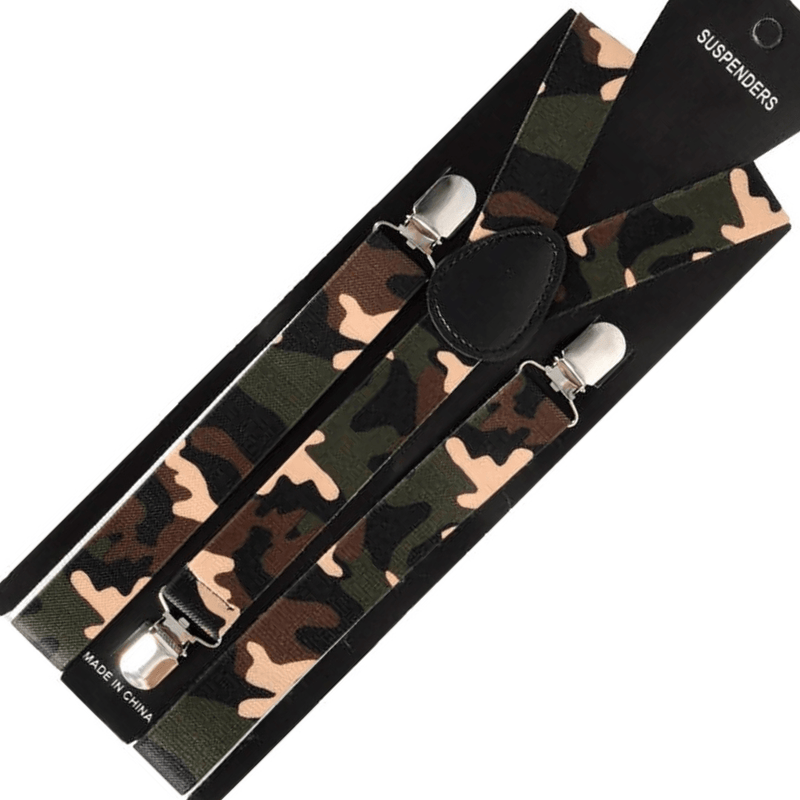 Mens Suspenders Braces Adjustable Strong Clip On Elastic Formal Wedding Slim - Army Camouflage Payday Deals