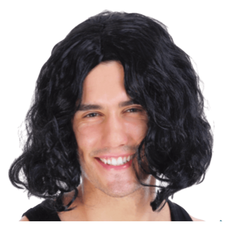 MENS WAVY WIG Curly Long Hair Disco Punk Rock Party Costume 60s 70s - Black Payday Deals