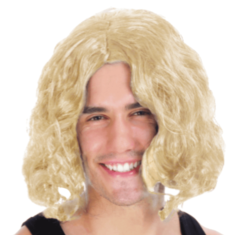 MENS WAVY WIG Curly Long Hair Disco Punk Rock Party Costume 60s 70s - Blonde Payday Deals