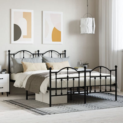 Metal Bed Frame with Headboard and Footboard Black 153x203 cm Queen Payday Deals
