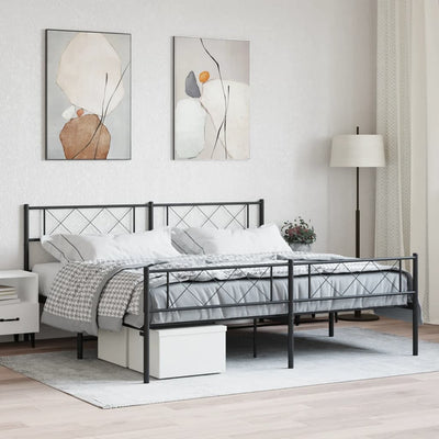 Metal Bed Frame with Headboard and Footboard Black 183x203 cm King Size Payday Deals