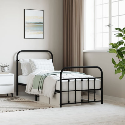 Metal Bed Frame with Headboard and Footboard Black 92x187 cm Single Size