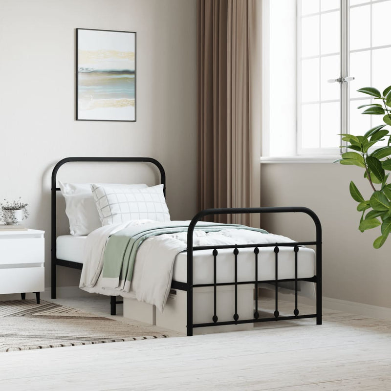 Metal Bed Frame with Headboard and Footboard Black 92x187 cm Single Size Payday Deals