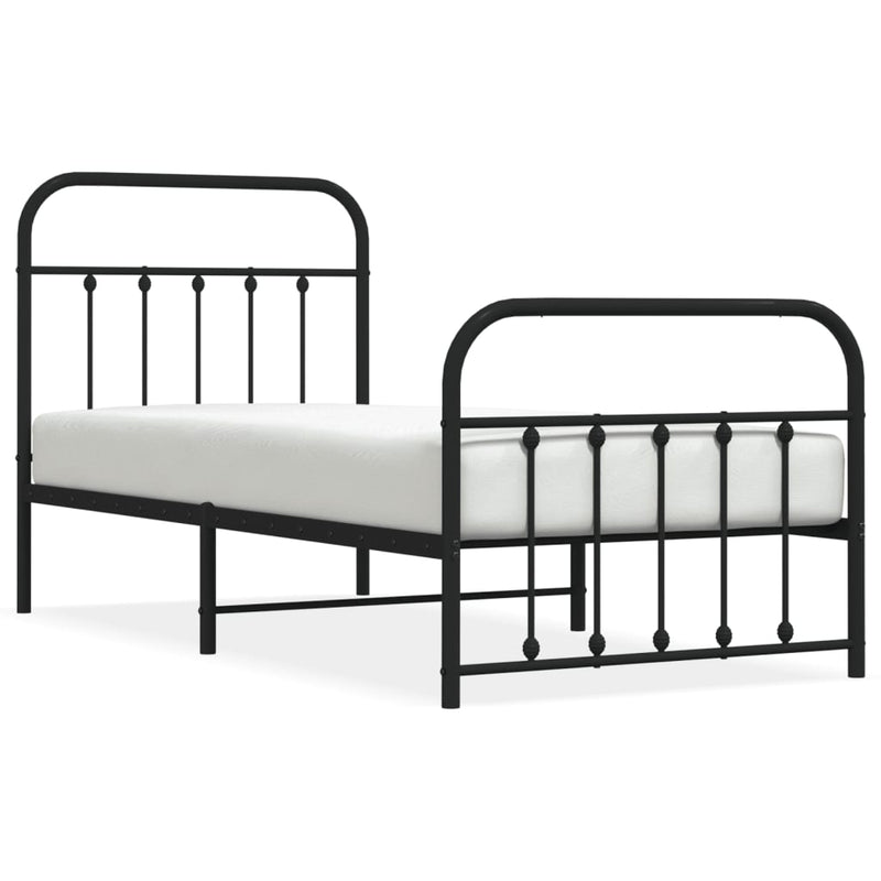 Metal Bed Frame with Headboard and Footboard Black 92x187 cm Single Size Payday Deals