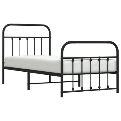 Metal Bed Frame with Headboard and Footboard Black 92x187 cm Single Size Payday Deals