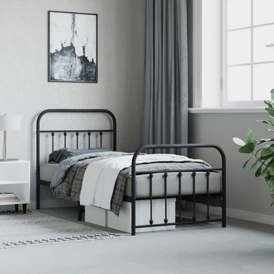 Metal Bed Frame with Headboard and Footboard Black 92x187 cm Single Size Payday Deals