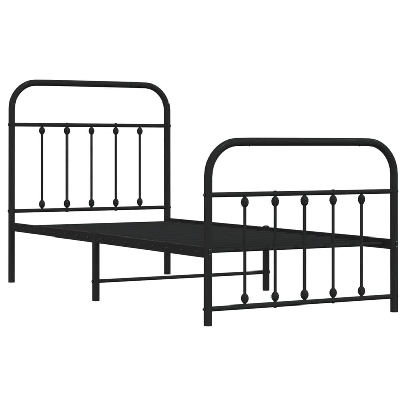 Metal Bed Frame with Headboard and Footboard Black 92x187 cm Single Size Payday Deals