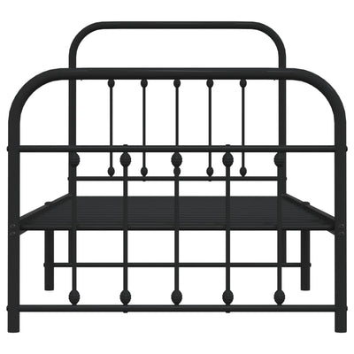 Metal Bed Frame with Headboard and Footboard Black 92x187 cm Single Size Payday Deals