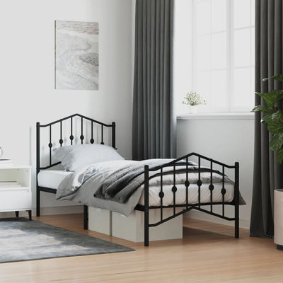 Metal Bed Frame with Headboard and Footboard Black 92x187 cm Single Size