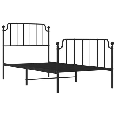 Metal Bed Frame with Headboard and Footboard Black 92x187 cm Single Size Payday Deals