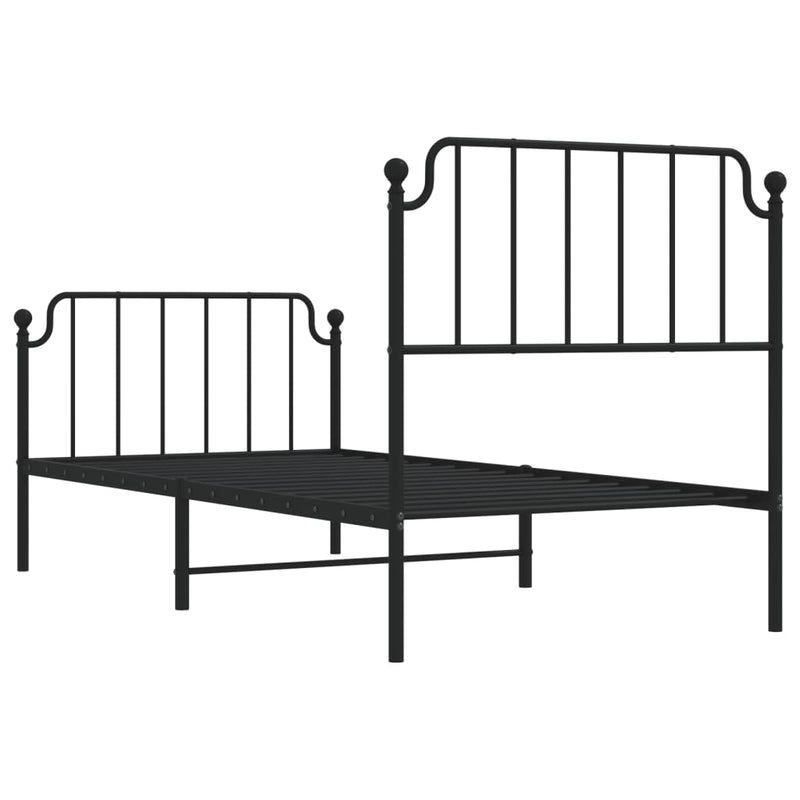 Metal Bed Frame with Headboard and Footboard Black 92x187 cm Single Size Payday Deals