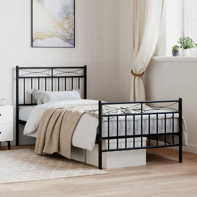 Metal Bed Frame with Headboard and Footboard Black 92x187 cm Single Size