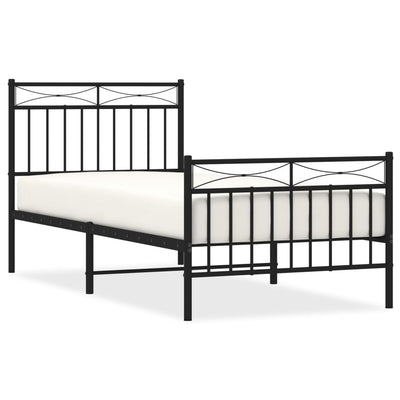 Metal Bed Frame with Headboard and Footboard Black 92x187 cm Single Size Payday Deals