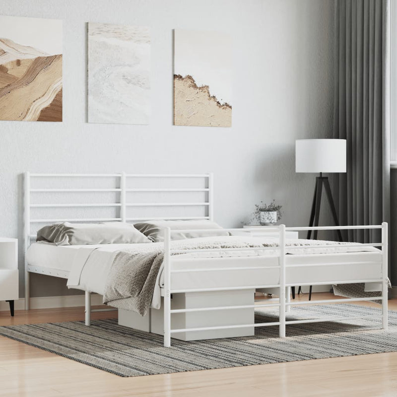 Metal Bed Frame with Headboard and Footboard White 153x203 cm Queen Payday Deals