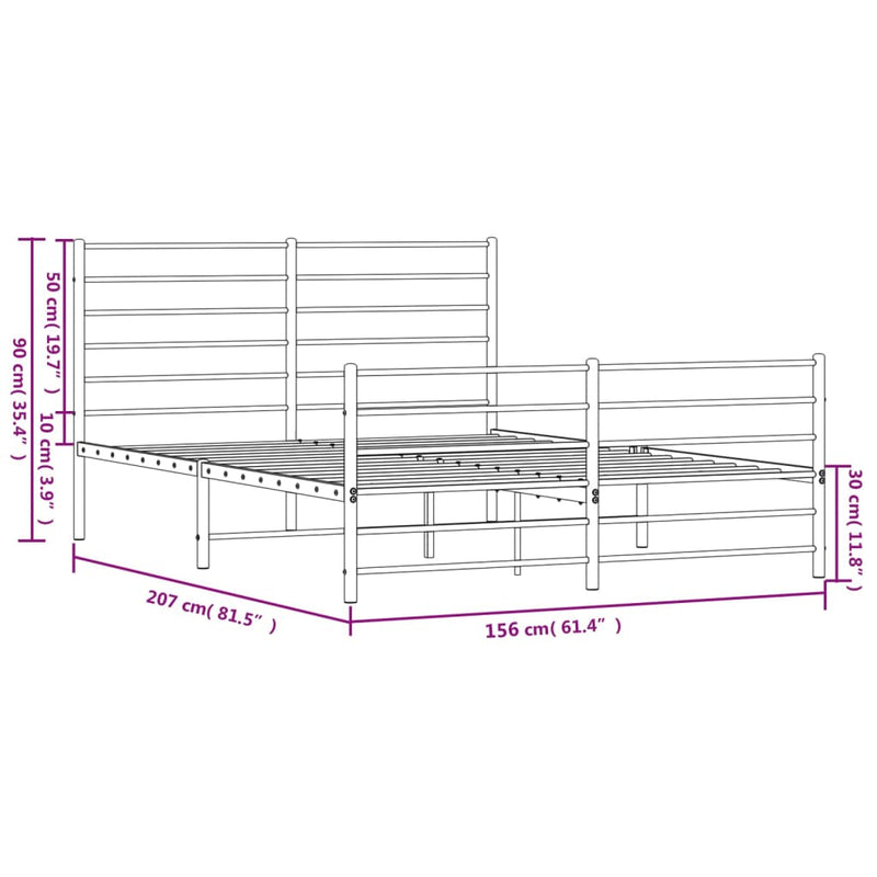 Metal Bed Frame with Headboard and Footboard White 153x203 cm Queen Payday Deals