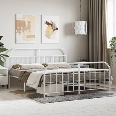Metal Bed Frame with Headboard and Footboard White 183x203 cm King
