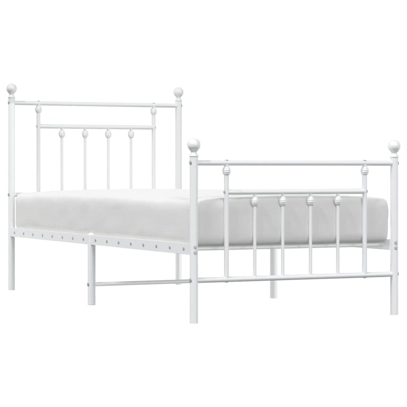 Metal Bed Frame with Headboard and Footboard White 92x187 cm Single Size Payday Deals