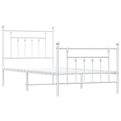 Metal Bed Frame with Headboard and Footboard White 92x187 cm Single Size Payday Deals