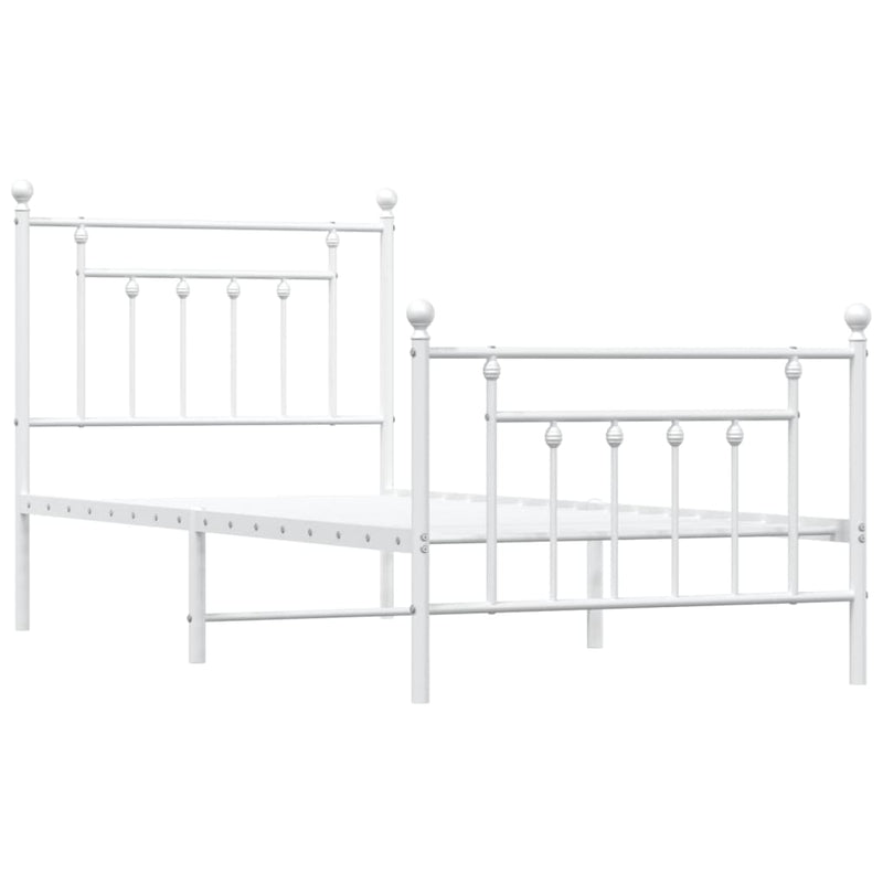 Metal Bed Frame with Headboard and Footboard White 92x187 cm Single Size Payday Deals