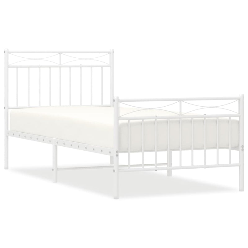 Metal Bed Frame with Headboard and Footboard White 92x187 cm Single Size Payday Deals