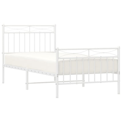 Metal Bed Frame with Headboard and Footboard White 92x187 cm Single Size Payday Deals