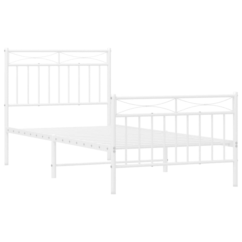 Metal Bed Frame with Headboard and Footboard White 92x187 cm Single Size Payday Deals