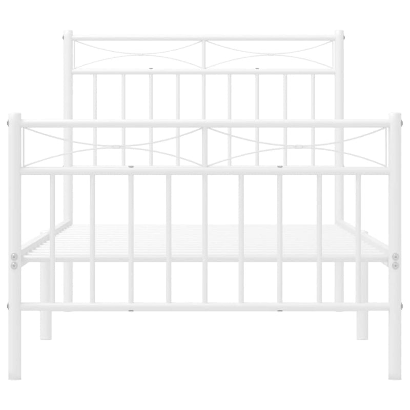 Metal Bed Frame with Headboard and Footboard White 92x187 cm Single Size Payday Deals