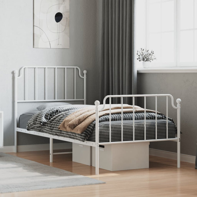 Metal Bed Frame with Headboard and Footboard White 92x187 cm Single Size Payday Deals