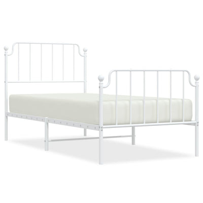 Metal Bed Frame with Headboard and Footboard White 92x187 cm Single Size Payday Deals