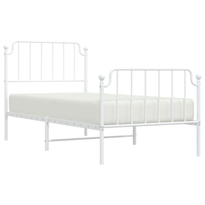 Metal Bed Frame with Headboard and Footboard White 92x187 cm Single Size Payday Deals