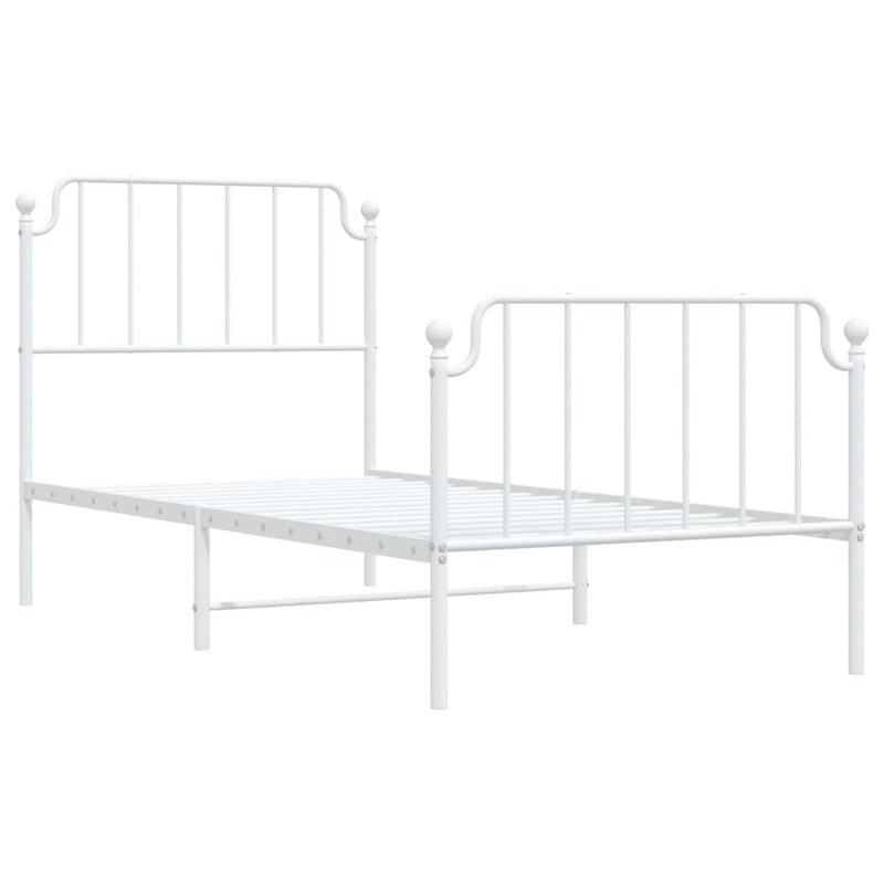 Metal Bed Frame with Headboard and Footboard White 92x187 cm Single Size Payday Deals