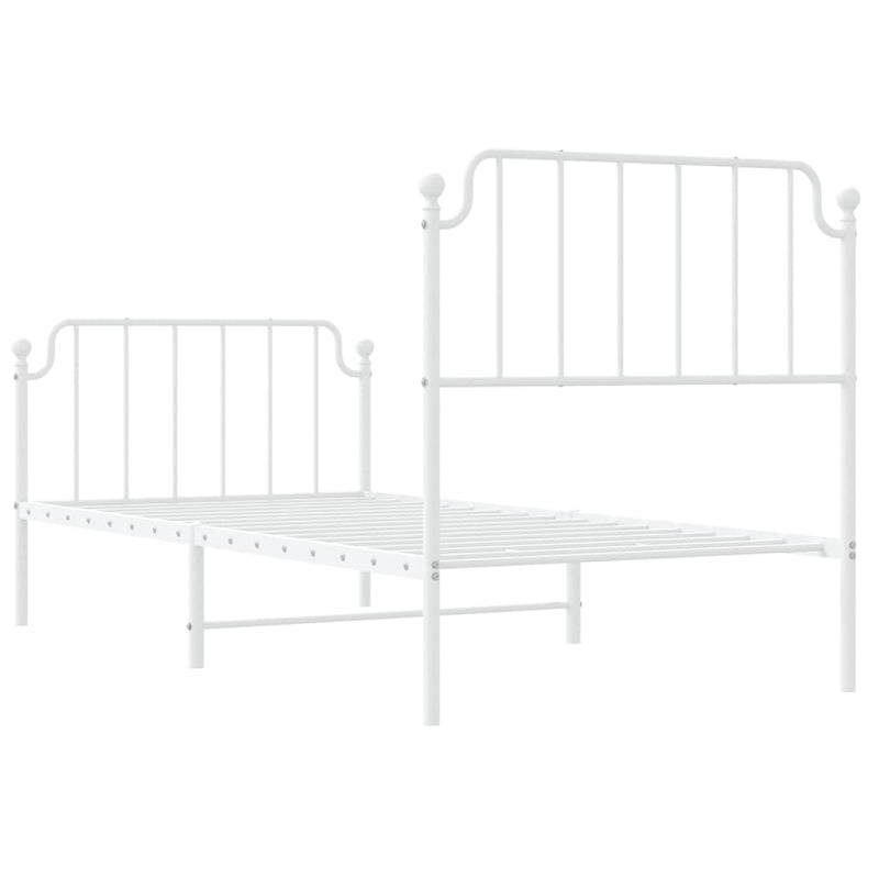 Metal Bed Frame with Headboard and Footboard White 92x187 cm Single Size Payday Deals