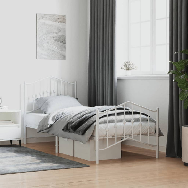 Metal Bed Frame with Headboard and Footboard White 92x187 cm Single Size Payday Deals