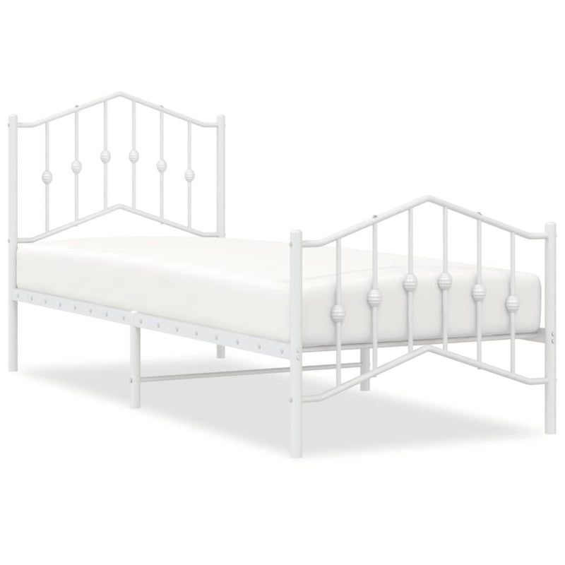 Metal Bed Frame with Headboard and Footboard White 92x187 cm Single Size Payday Deals