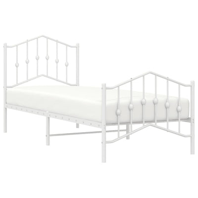 Metal Bed Frame with Headboard and Footboard White 92x187 cm Single Size Payday Deals