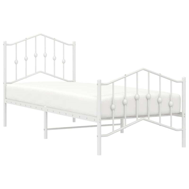 Metal Bed Frame with Headboard and Footboard White 92x187 cm Single Size Payday Deals